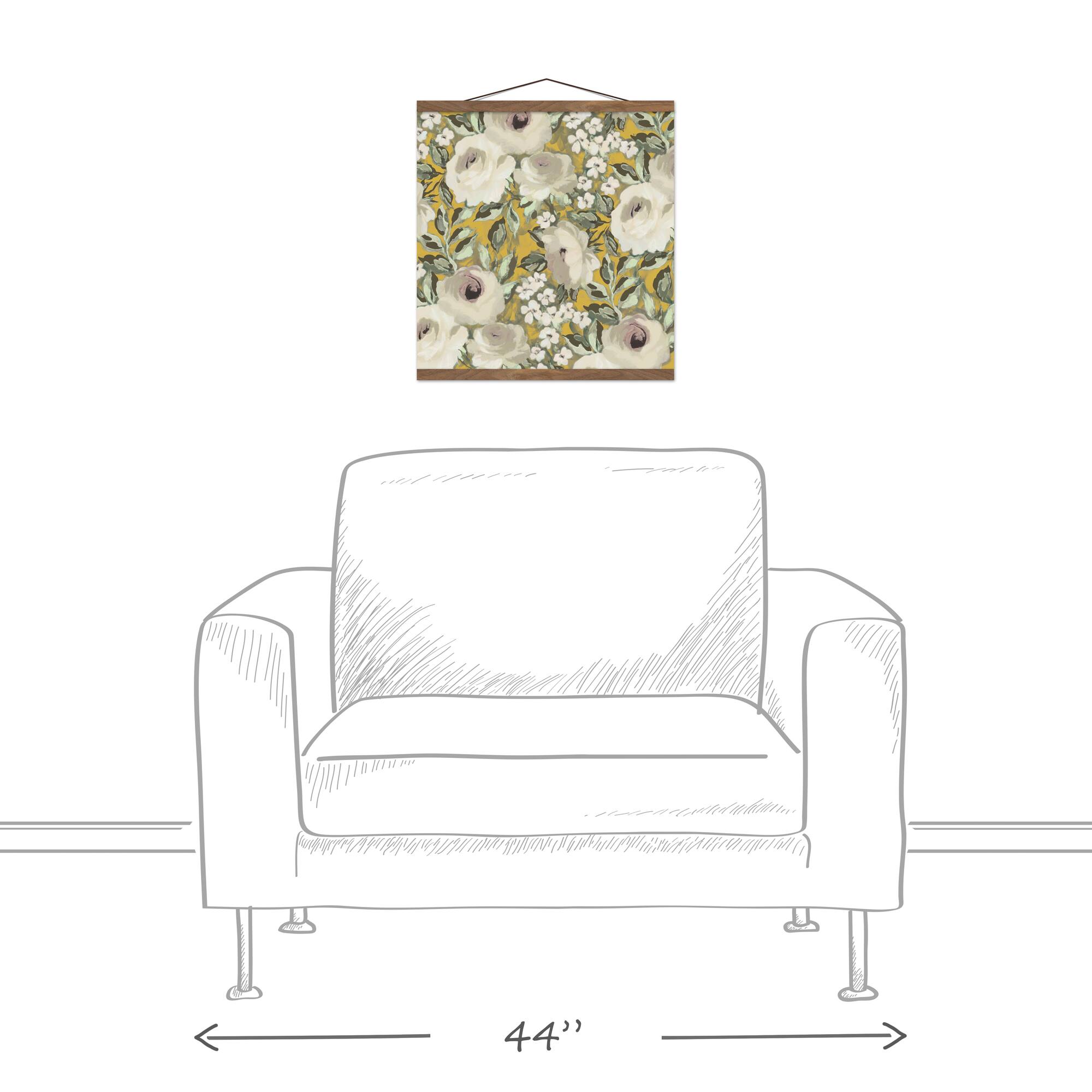 Yellow Floral Teak Hanging Canvas
